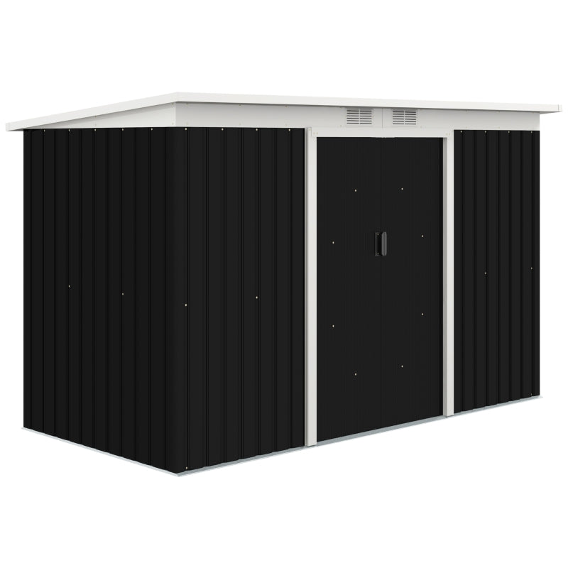 9x4ft Metal Garden Shed – Outdoor Storage with Double Doors, Vents & Foundation Kit