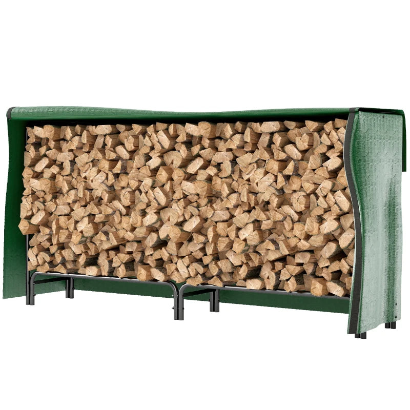 Metal Firewood Storage Rack with Waterproof Cover for Fireplace, 200x36x99 cm, Dark Green