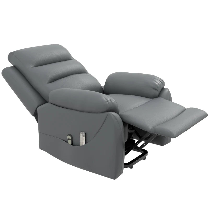 Elderly Power Lift Recliner – Grey PU Leather with Massage & Side Pockets
