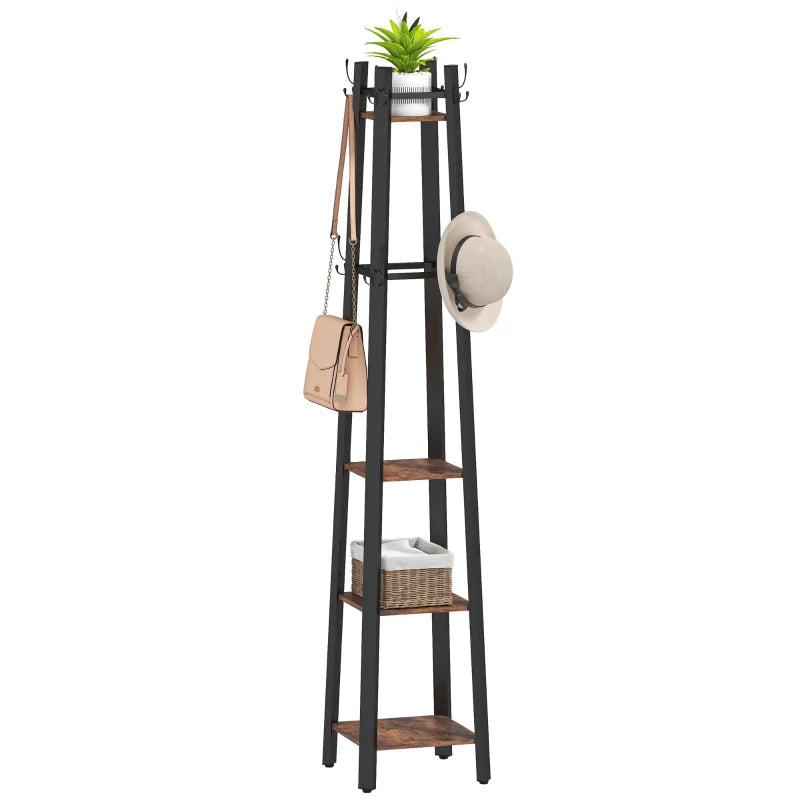Industrial Hall Tree – Coat Stand with 4 Storage Shelves