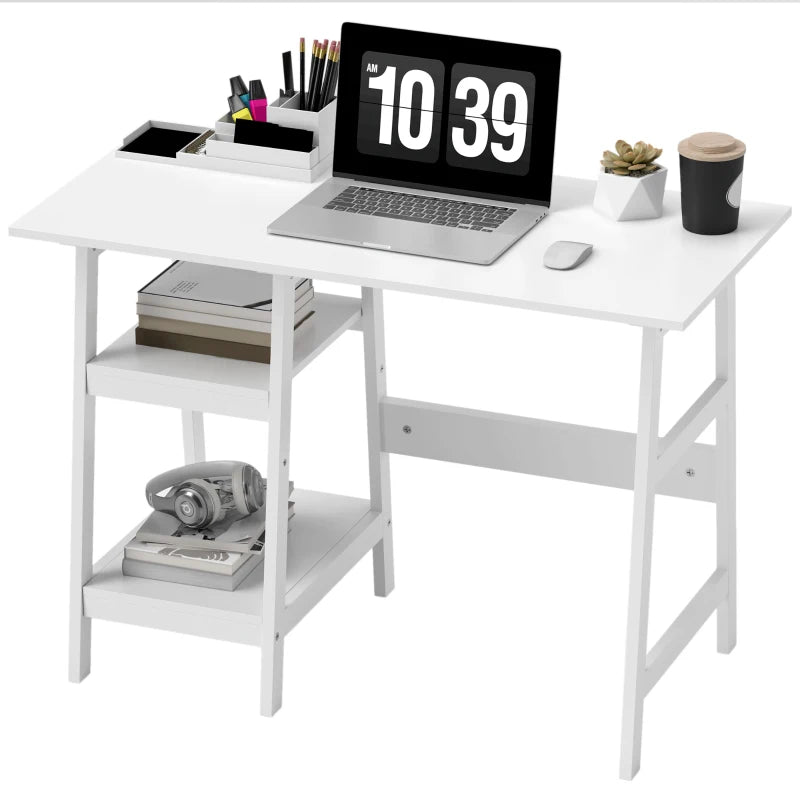 Home Office Desk – Compact Study Table with Storage, White