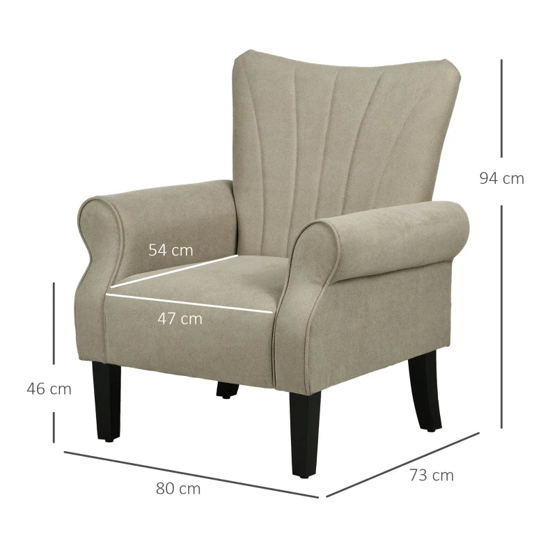 Armchair in Beige – Rolled Arms & Wood Legs for Living Room/Bedroom