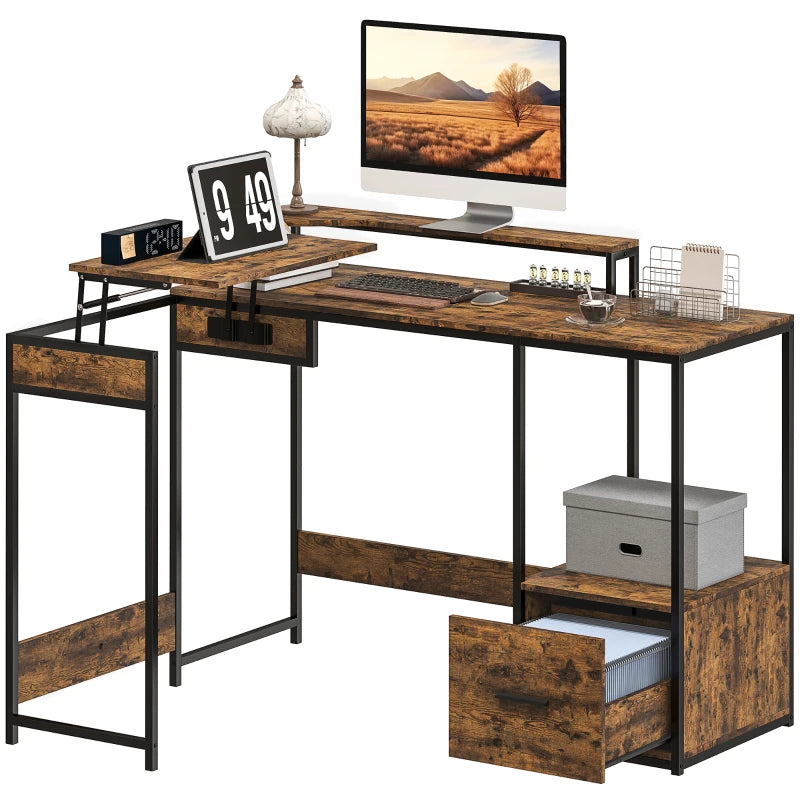 Brown L-Shaped Office Desk – Industrial Design