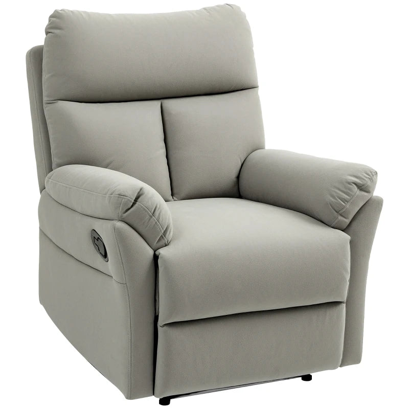 140-Degree Manual Recliner with Footrest, Comfortable Grey Chair