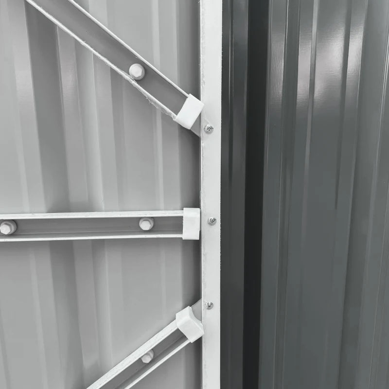 Spacious 14x8ft Garden Shed in Grey – Metal Tool Storage for Patio, Yard, and Outdoors