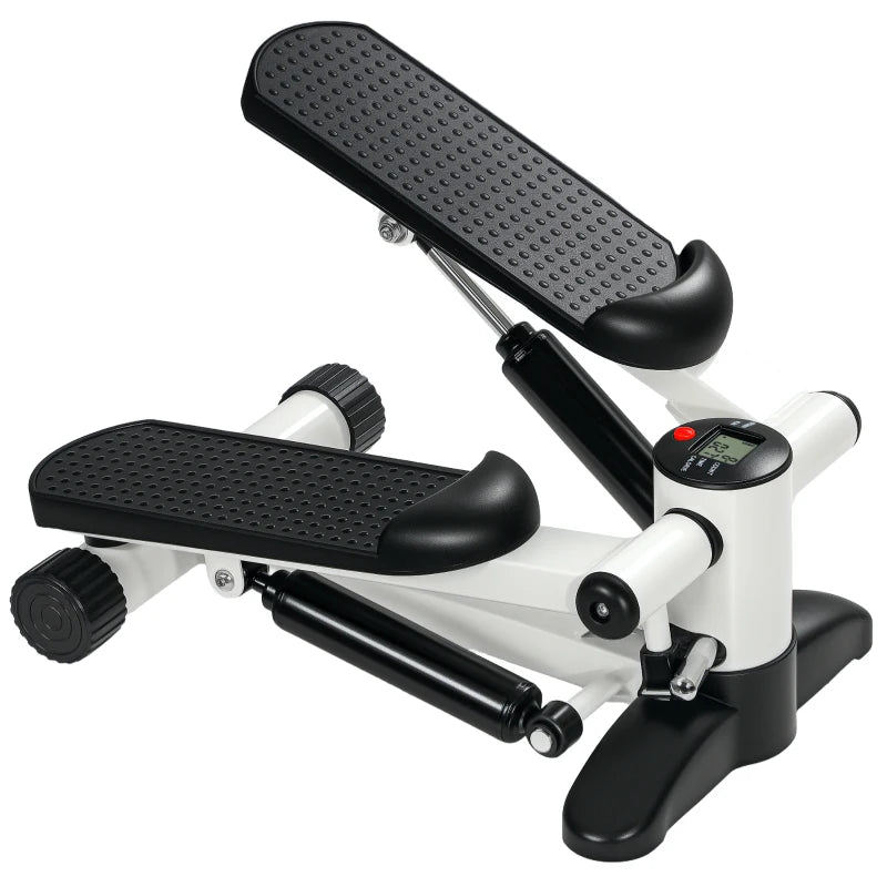 White Mini Stepper with LCD Monitor and Anti-Slip Pedals