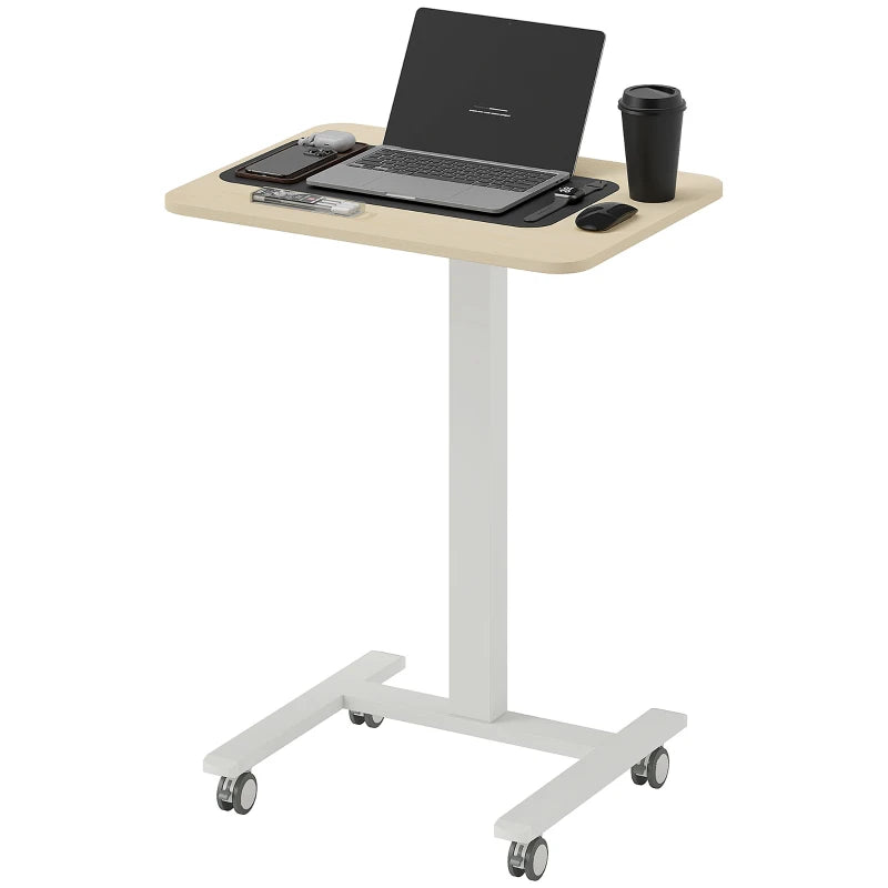 Wood-Effect Work Desk – Height Adjustable 68-108cm, White Frame