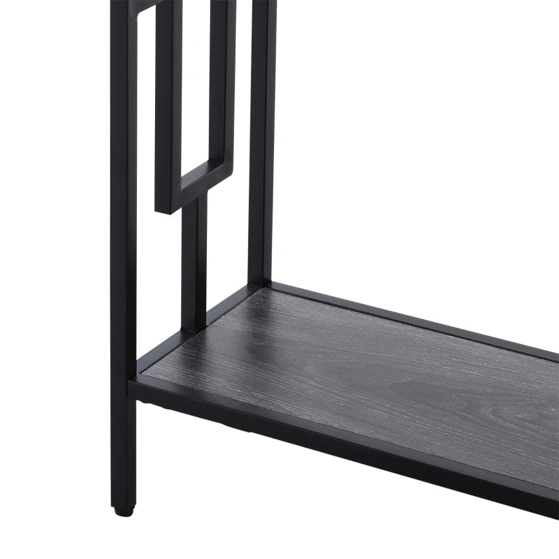 Narrow Console Table, Industrial Style with Shelf, Grey & Black Frame