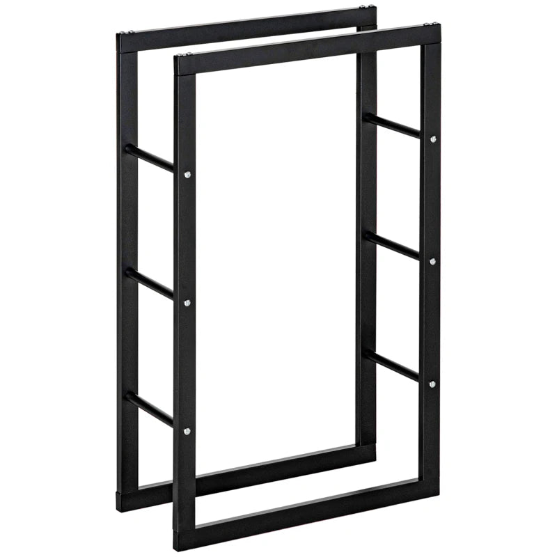 Metal Firewood Rack with Side Rails, Rust-Resistant, Ideal for Fireplace Storage