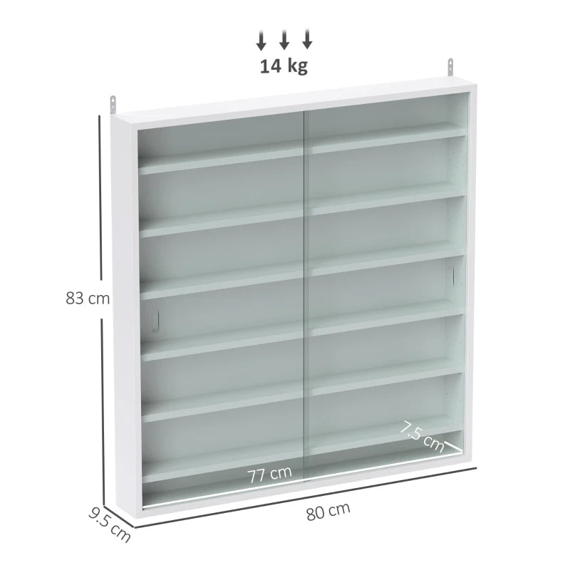 White Display Cabinet, 6 Shelves with Glass Doors