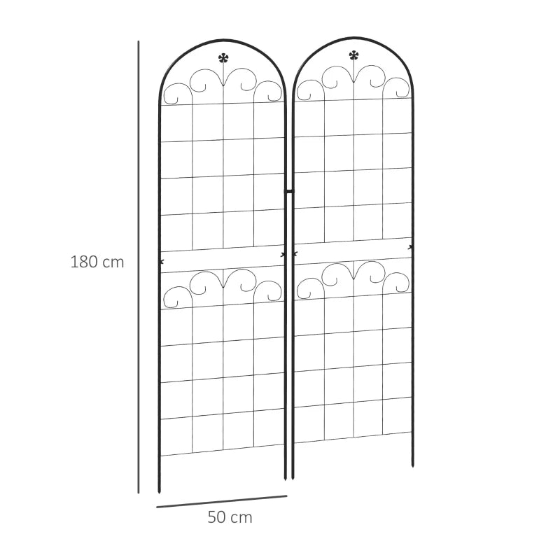 Climbing Plant Support Trellis Set with Floral Metal Design for Garden, Set of 2