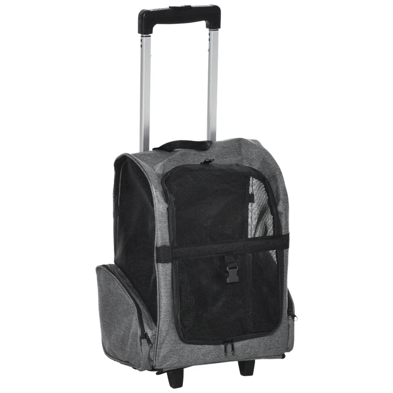 Pet Carrier Backpack with Wheels – Telescopic Handle, Grey