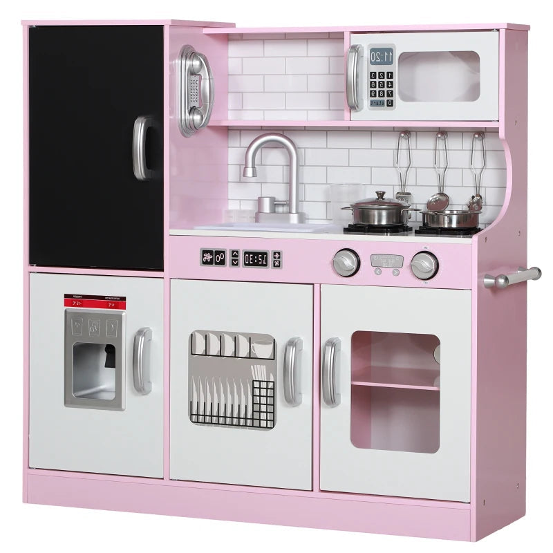 Kids Kitchen Playset with Toy Phone, Chalkboard, Microwave, Cooking Stove & Sink