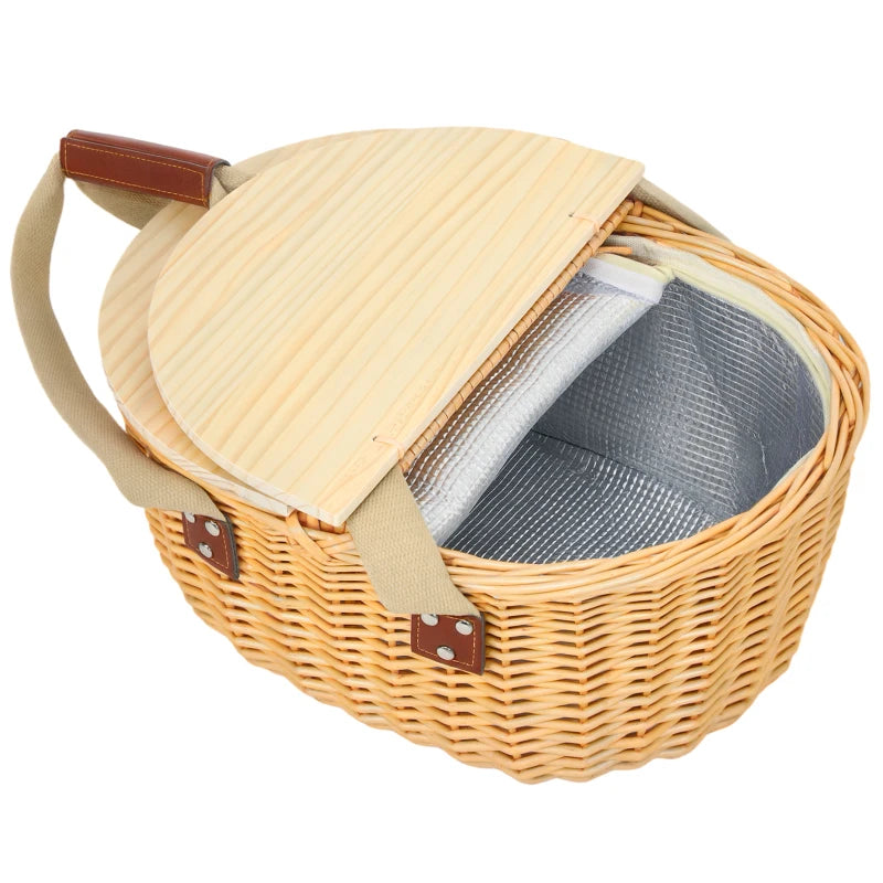 2-Person Wicker Picnic Basket – Cooler, Cutlery & Carry Handle