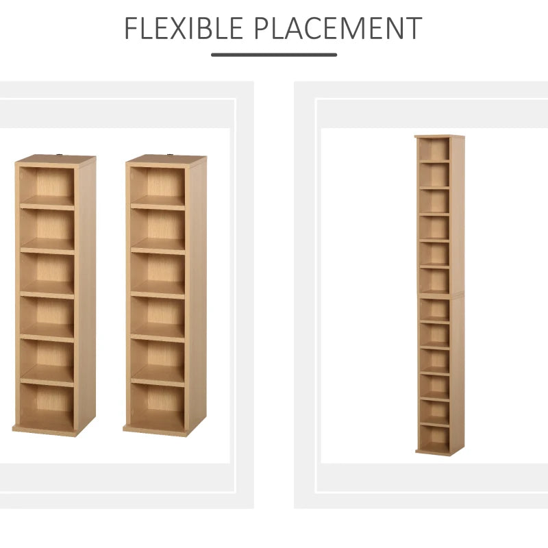 Blu-Ray/CD/DVD Storage Towers Set of 2, Natural Wood Shelving Unit