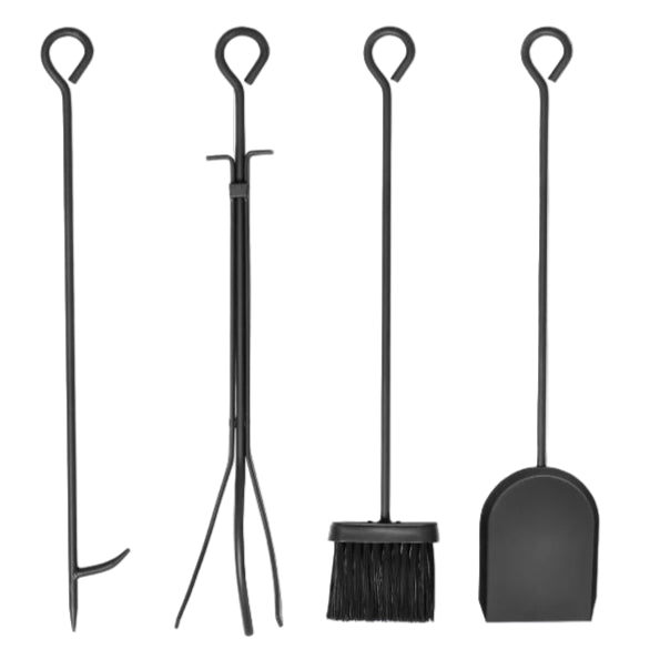 Metal Firewood Storage Rack 2 Layers with Fireplace Tools and Hooks, Black Finish