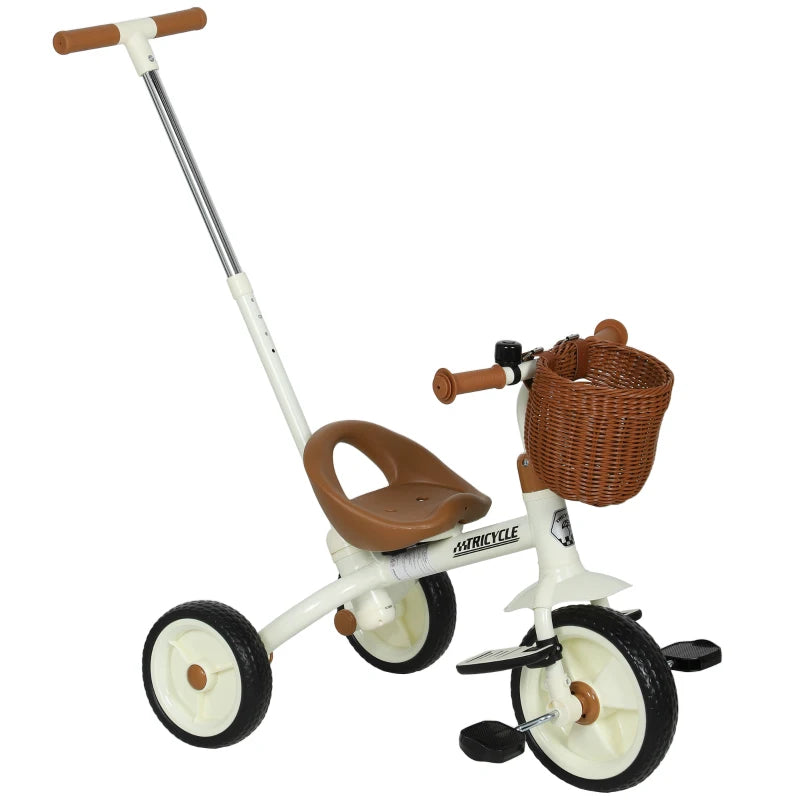 Toddler 3-Wheel Trike with Adjustable Parent Handle and Basket for Boys & Girls, White