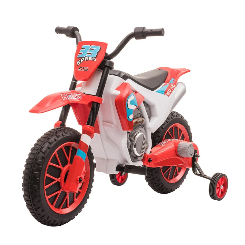 Kids 12V Electric Motorcycle Ride-On Toy with Training Wheels, Ages 3-6 – Red