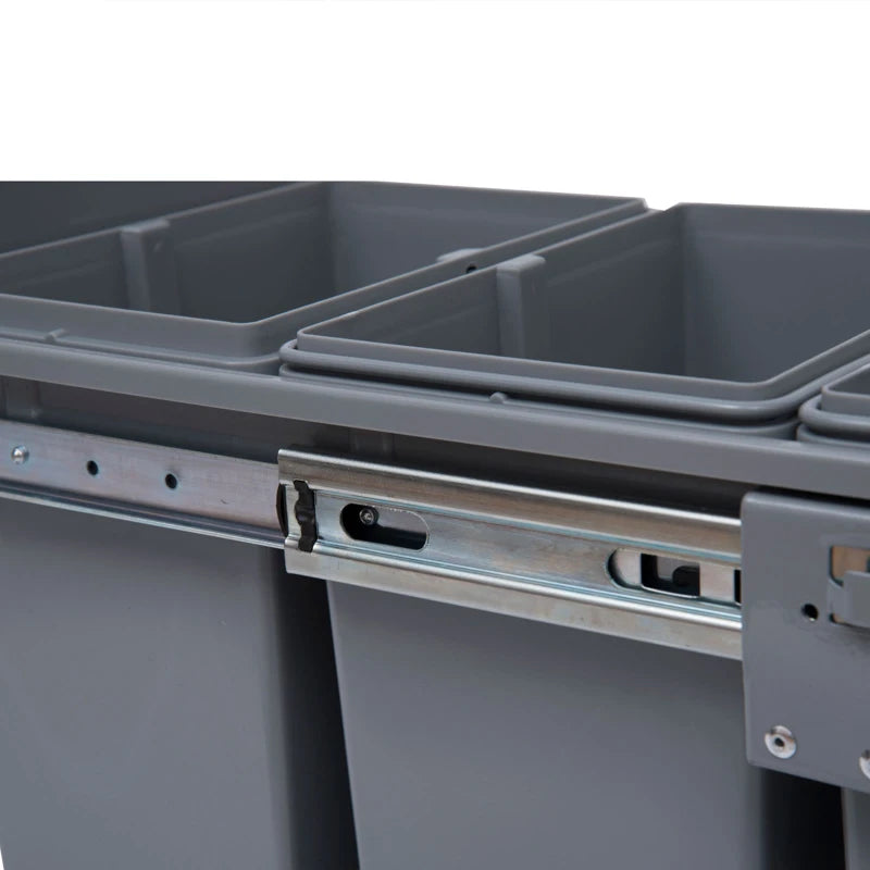 Grey Pull-Out Waste Bin Cabinet, 40L Recycling Bin (1x20L+2x10L)