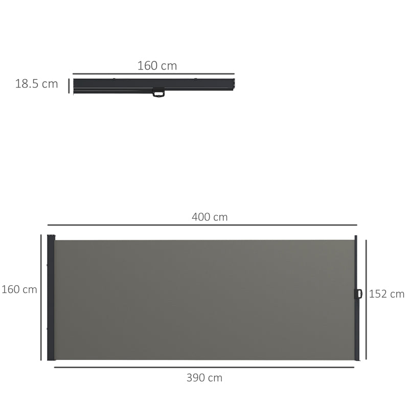 Retractable Side Awning Privacy Divider for Patio and Pool Area – Dark Grey 400x160cm