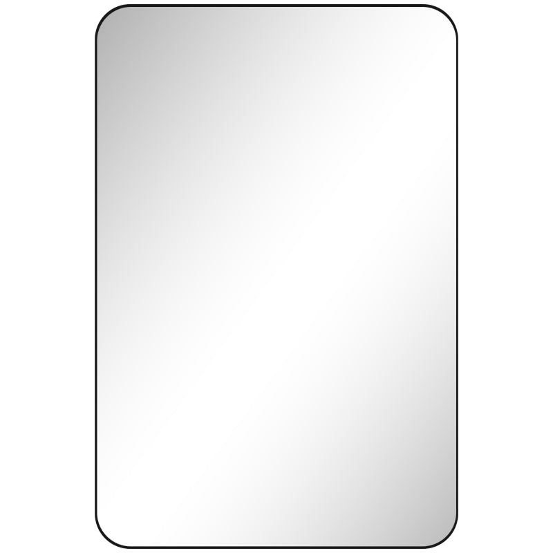 Modern Curved Bathroom Mirror, Black Frame, 90x60cm