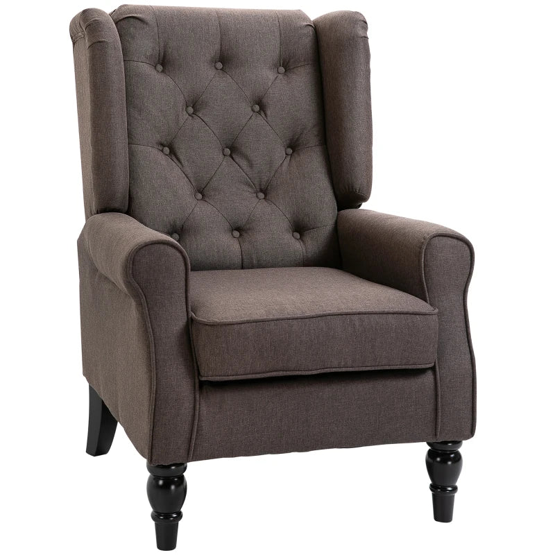 Wingback Accent Chair, Retro Upholstered, Button Tufted, Brown