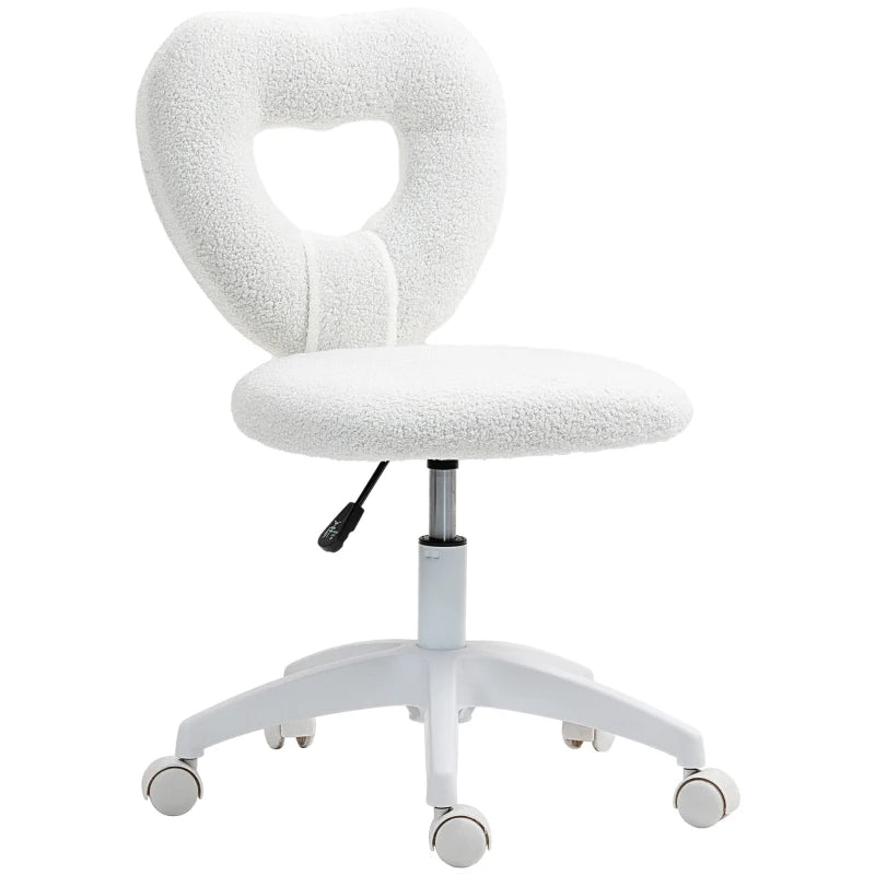 White Teddy Fleece Office Chair – Heart Design, Wheels & Height Adjustable
