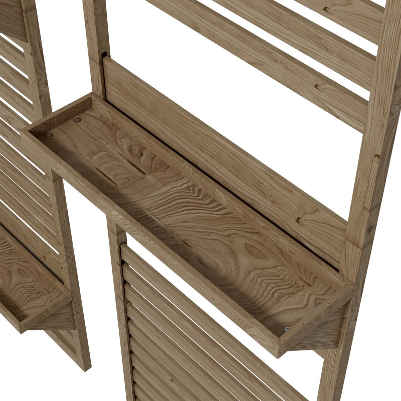 Wall Mounted Flower Stands Set of 2 – Fir Wood Shelves with Slatted Trellis for Balcony