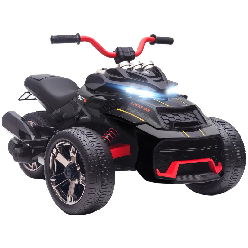 Black 12V Electric Ride-On Car for Kids with 3 Wheels, MP3 & LED Lights – Ages 3-8