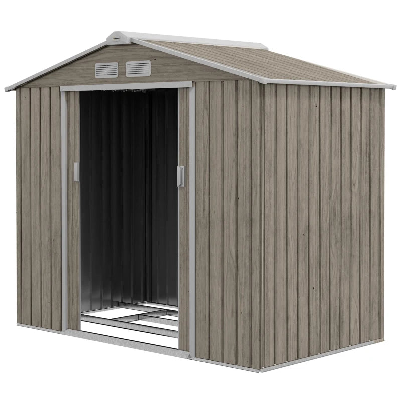 7x4ft Outdoor Metal Storage Shed with Lockable Doors, Ventilation, and Foundation Kit