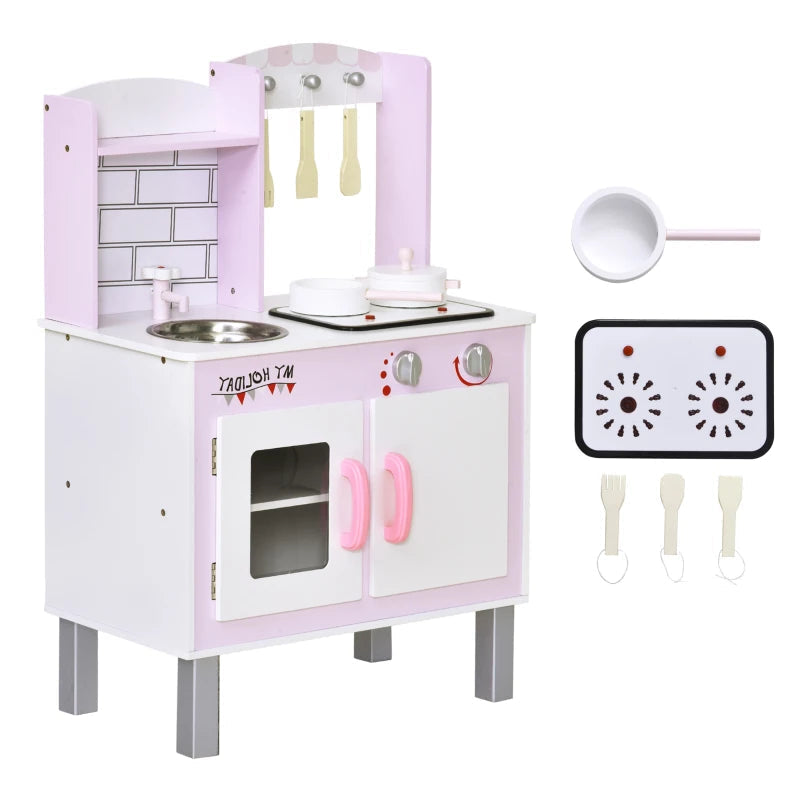 Kids Cooking Playset with Realistic Accessories – Pink Pretend Kitchen Toy