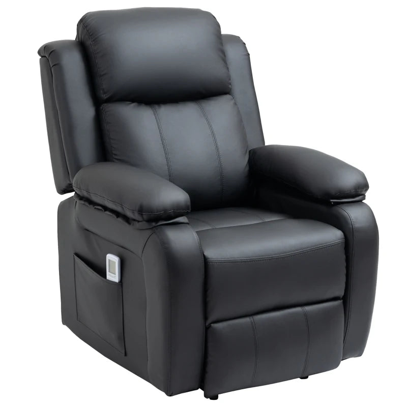 Overstuffed Power Lift Recliner with Massage & Remote, Black