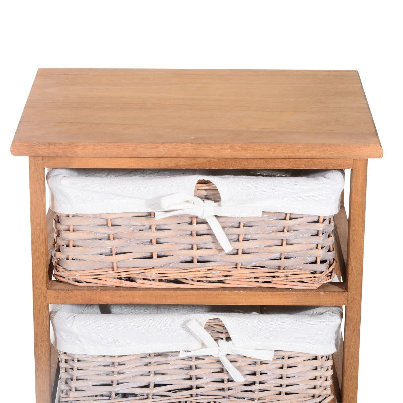 Natural Finish 5-Drawer Cabinet – Wicker Storage, Wooden Frame