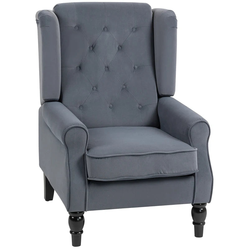 Grey Wingback Occasional Chair with Retro Button Tufted Design