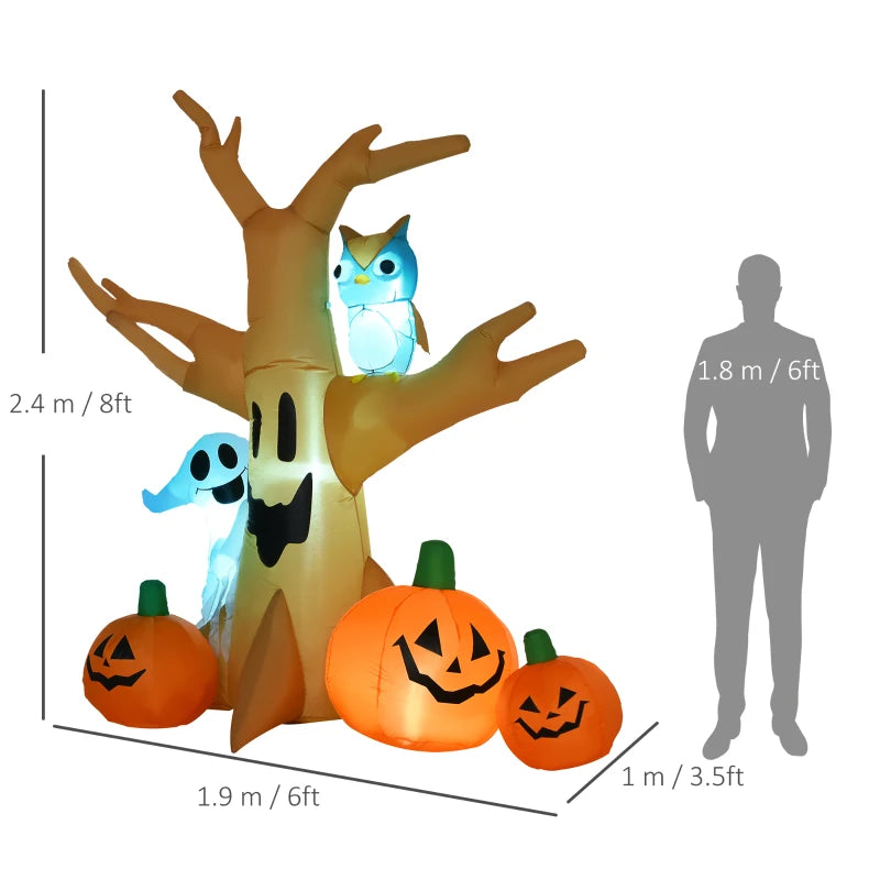 Halloween Inflatable Tree 240cm with Ghost, Owl & Pumpkins – LED Lit