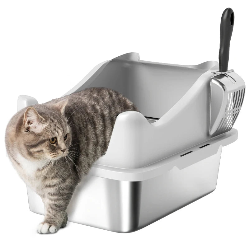 Cat Litter Box – Stainless Steel, High Walls, 43×33×25 cm