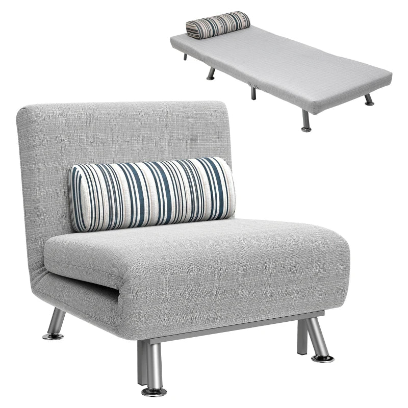 Single Sleeper Sofa Bed – Foldable Lounge Chair with Pillow, Grey