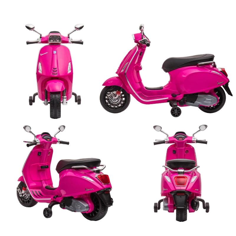 Kids 12V Vespa Licensed Electric Motorbike with FM Radio, Music & Headlights – Pink