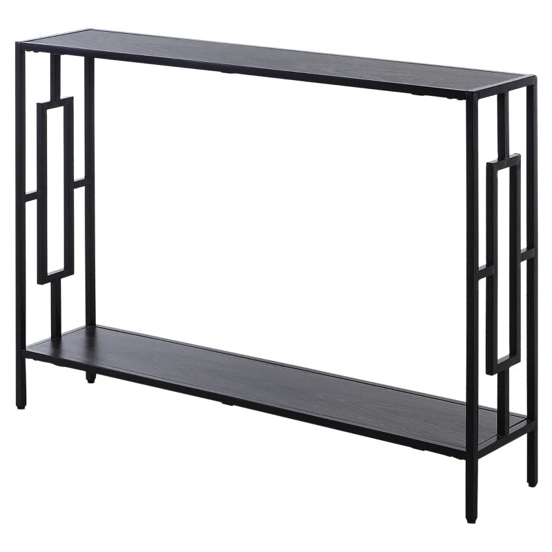 Narrow Console Table, Industrial Style with Shelf, Grey & Black Frame