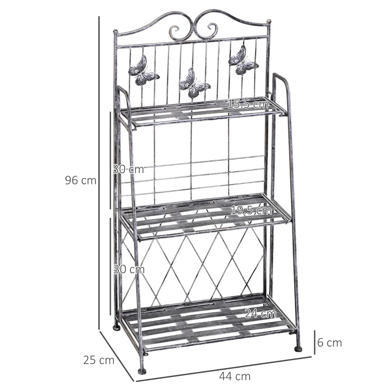Stylish 3-Tier Metal Plant Stand for Indoor & Outdoor Flower Display Rack, 44 x 25 x 96 cm