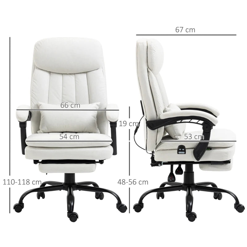 Reclining Office Chair with Lumbar Heating & Massage, Cream White