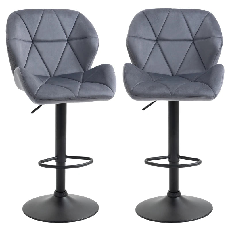 Set of 2 Upholstered Swivel Bar Chairs with Back & Footrest – Dark Grey