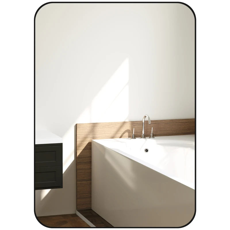 Curved Edge Bathroom Mirror, 70x50cm, Sleek Black Finish