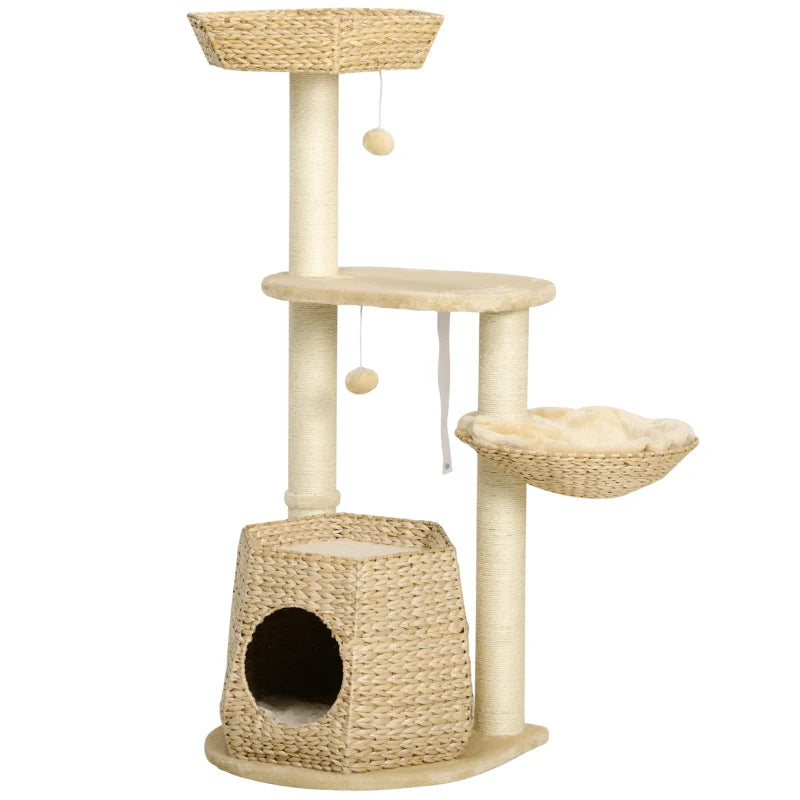 Cat Tree with Bed, House & Sisal Post – Natural Finish