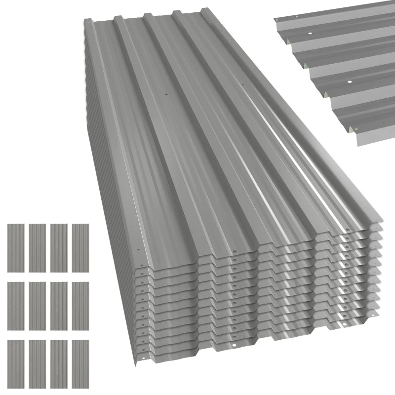 Light Grey Corrugated Steel Roof Sheet Set, 12 Panels for Outdoor Building Projects