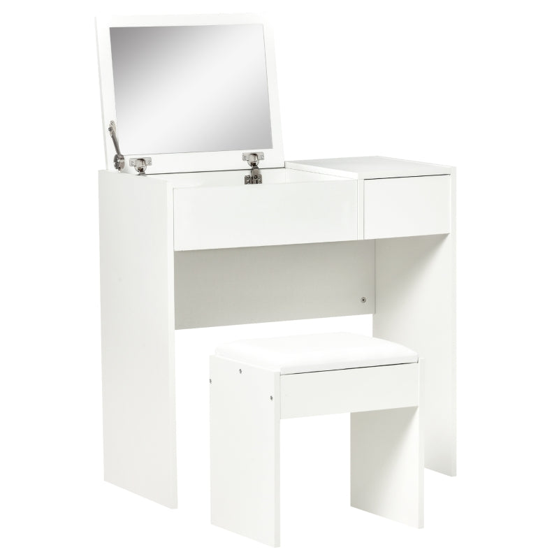 White Vanity Desk with Flip-Up Mirror, Drawer & Comfortable Stool