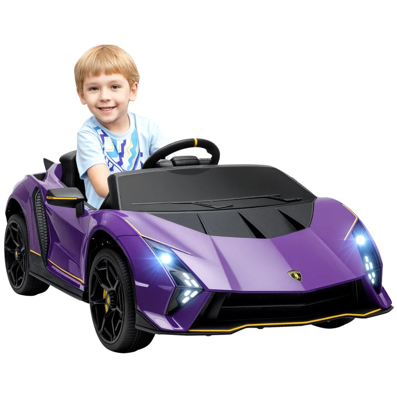 Purple 12V Lamborghini Autentica Ride-On Car with Remote Control & Soft Start