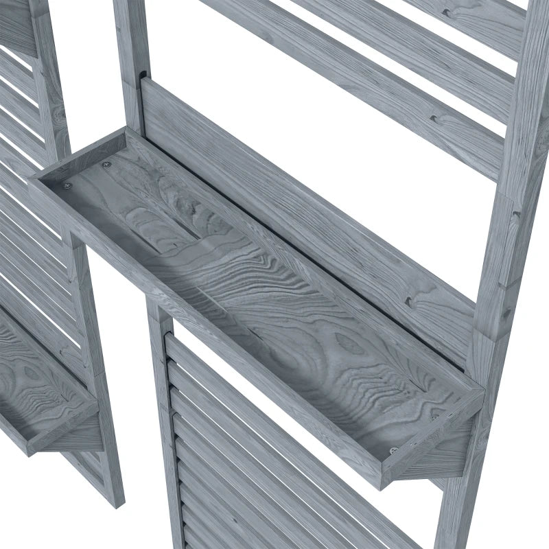 Wall Mounted Flower Shelves Set of 2, Fir Wood Plant Stands with Trellis for Porch