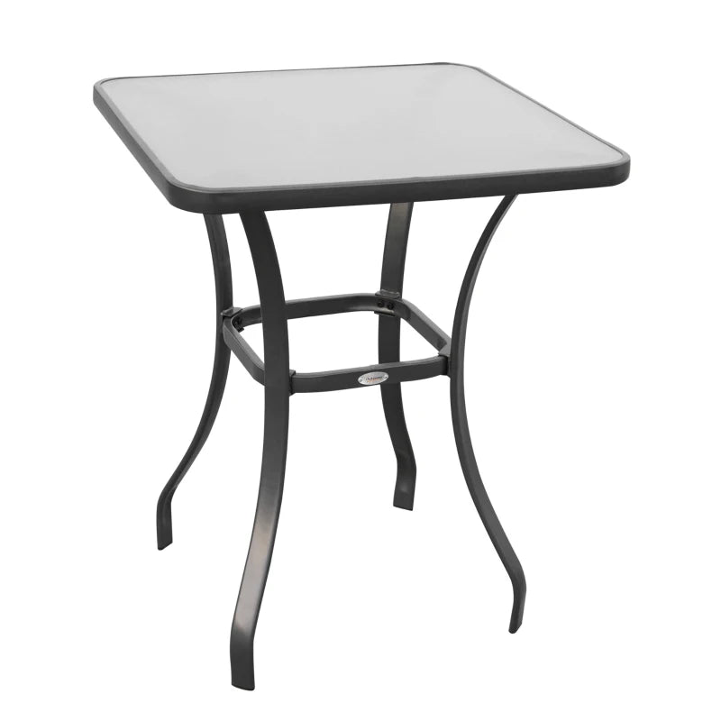 Square Outdoor Garden Table with Tempered Glass Top and Metal Frame, 68.5x68.5x84cm