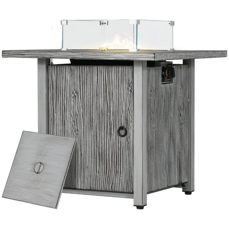 Patio Gas Fire Pit Table with Glass Screen, Cover & 50,000 BTU Output, Grey 71cm